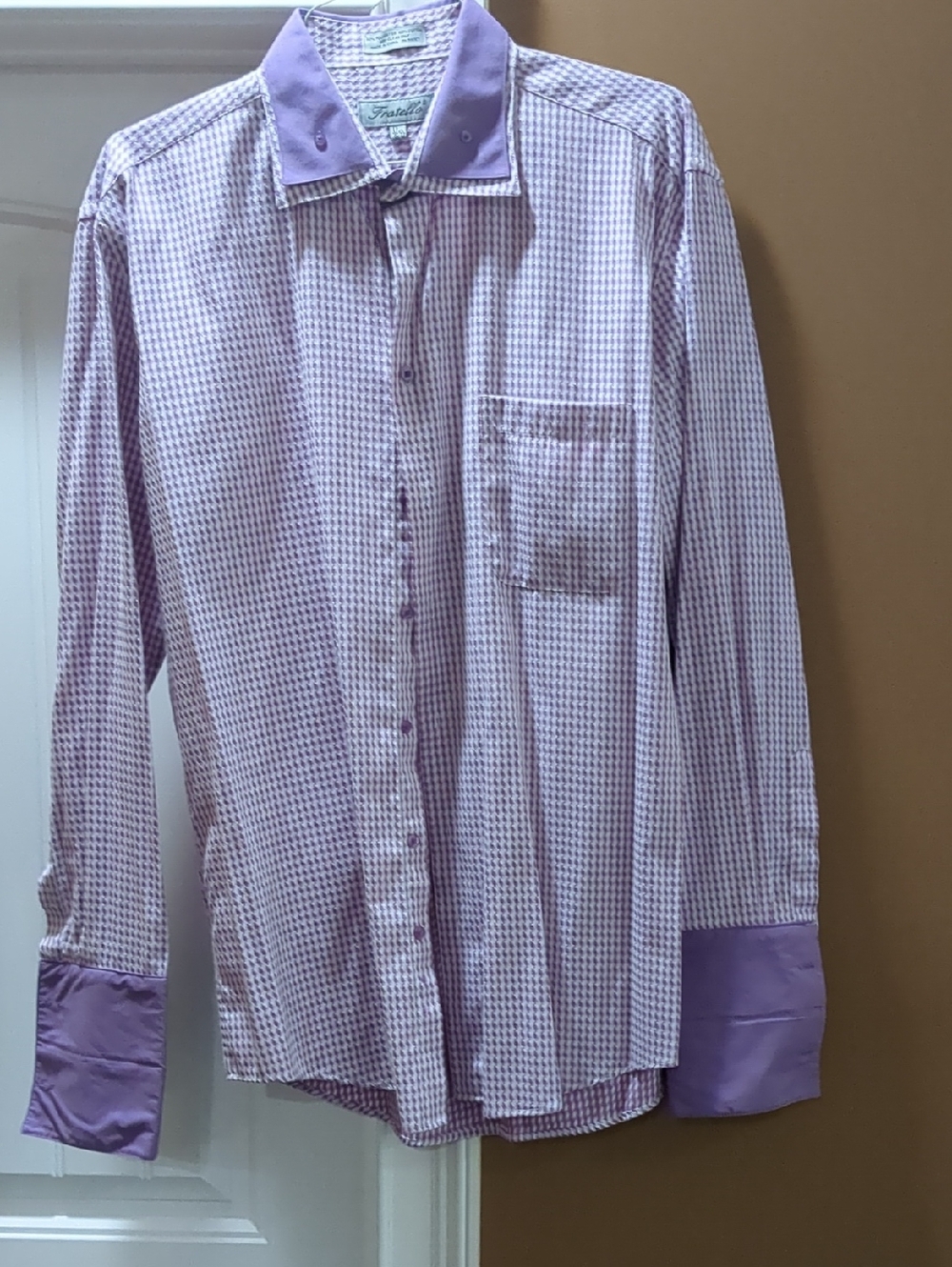 Purple Check Mens Dress Shirt - Long Sleeve